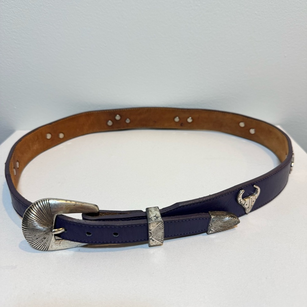 Silver Creek Vintage‎ 90s Y2K Navy Women's Concho Belt 32 Leather Western Animal